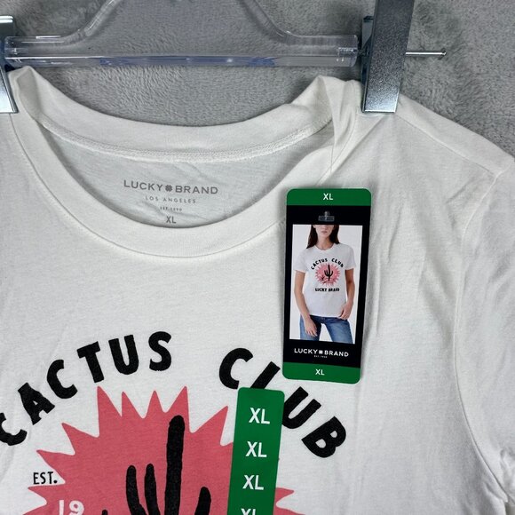 Lucky Brand Graphic T Shirt Top Crew Neck Cactus Club Womens White Size X Large - Picture 7 of 11